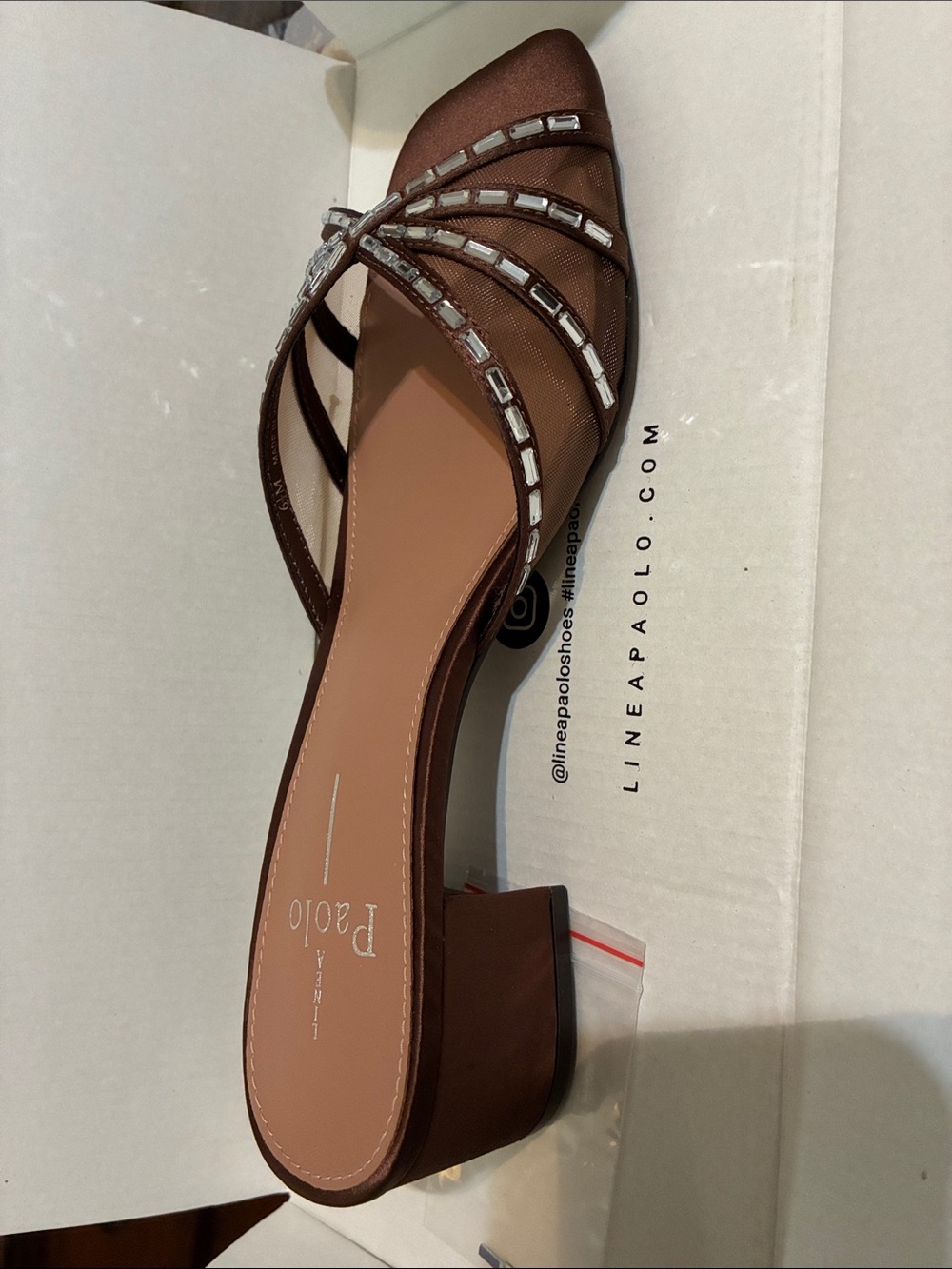Paolo Brown satin/ Mesh Mule with Crystal Straps